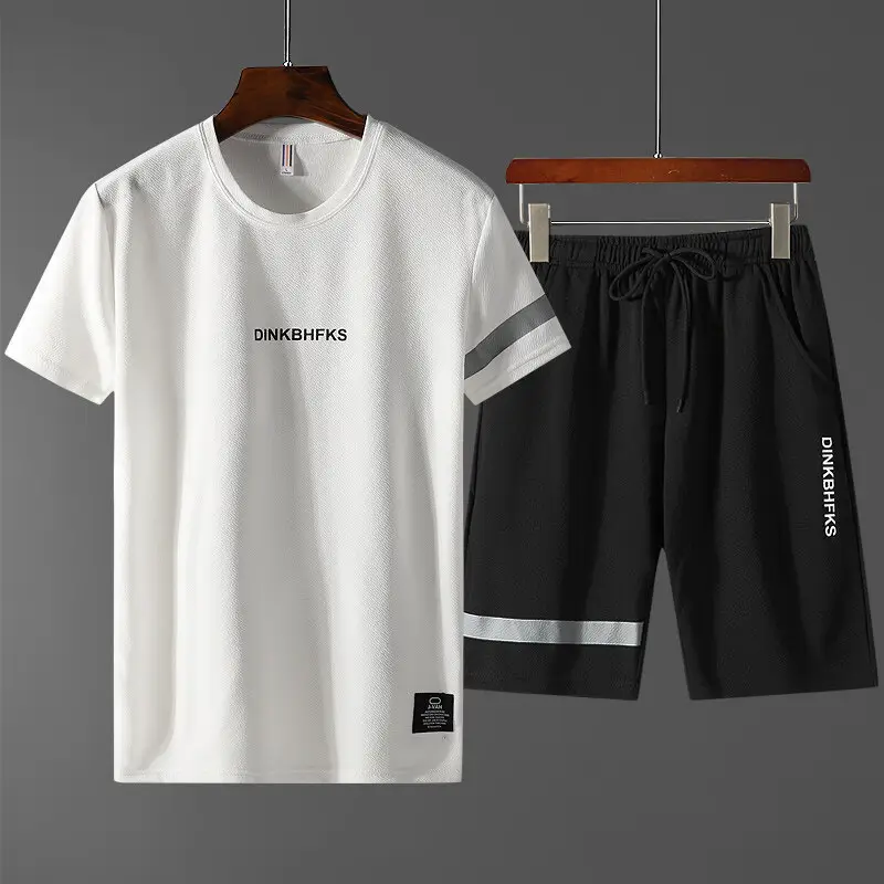 Men Summer Loose Sports Suit Yellow Black Shorts