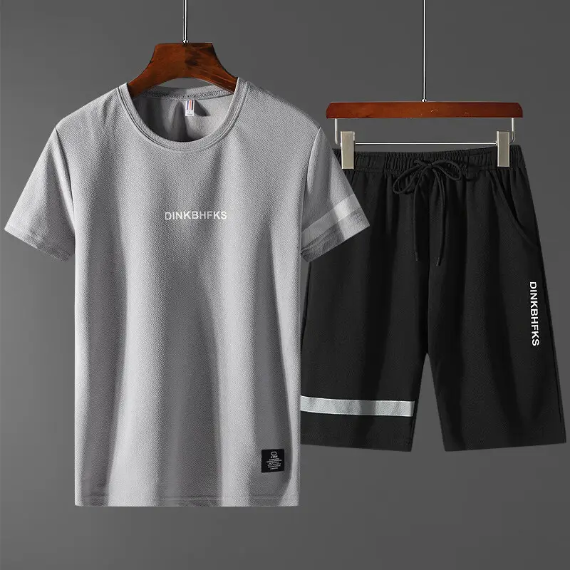 Men Summer Loose Sports Suit Yellow Black Shorts