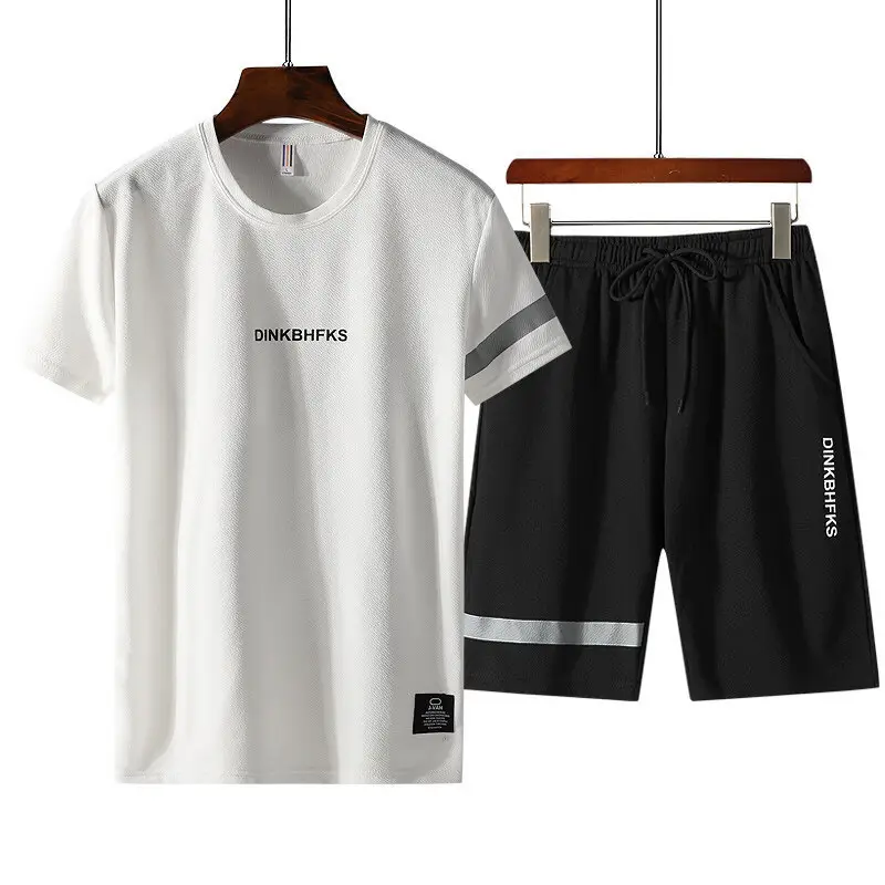 Men Summer Loose Sports Suit Yellow Black Shorts