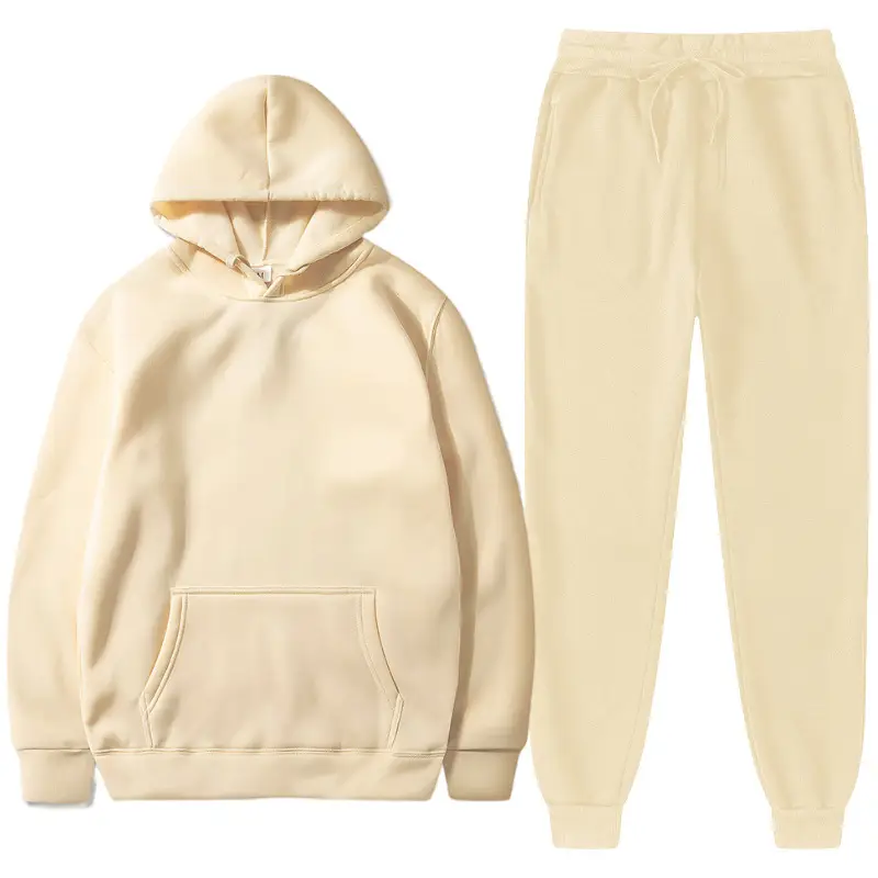 Men Fleece Hoodie Pants Set Black Winter Sportswear
