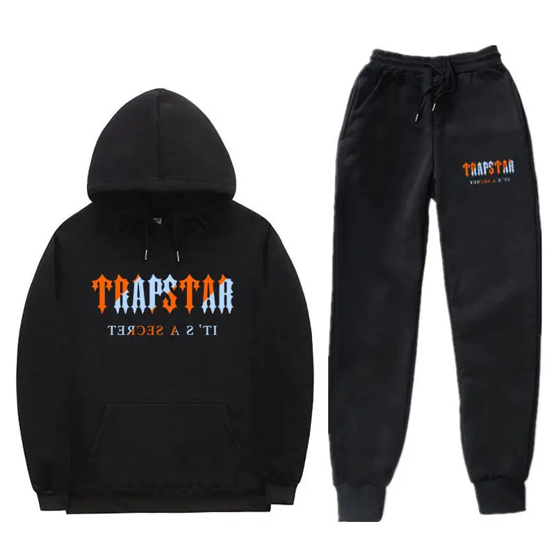 Black Trapstar Hoodie & Pants Set for Men Women Casual Sports Suit
