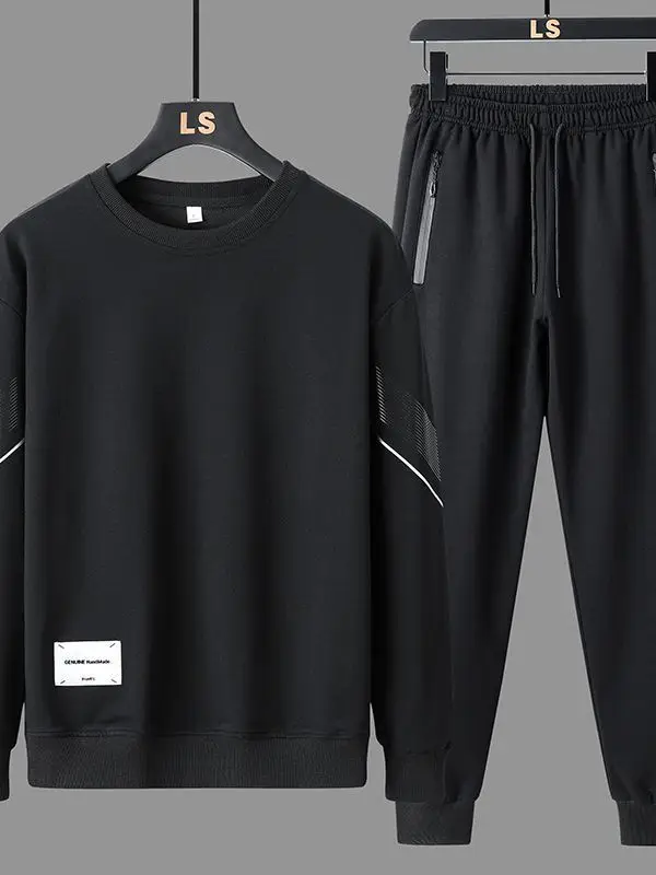 Men Black Loose Fit Sports Sweatshirt Suit Autumn