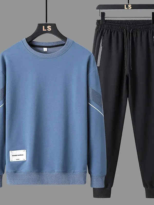 Men Black Loose Fit Sports Sweatshirt Suit Autumn