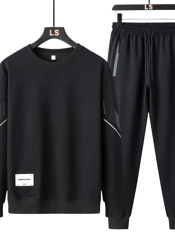 Men Black Loose Fit Sports Sweatshirt Suit Autumn