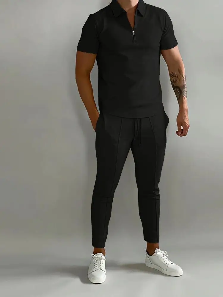 White Slim Fit Men's Casual Sports Suit Summer