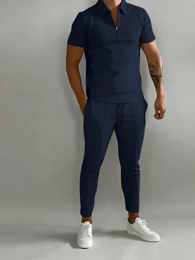 White Slim Fit Men's Casual Sports Suit Summer