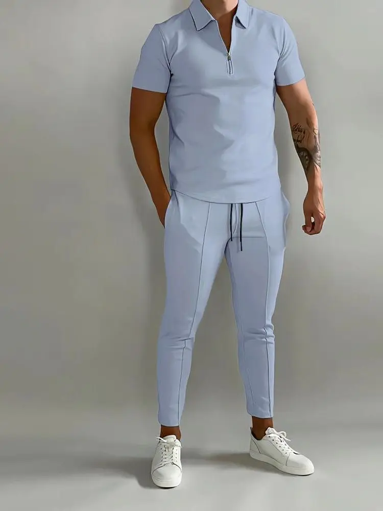 White Slim Fit Men's Casual Sports Suit Summer