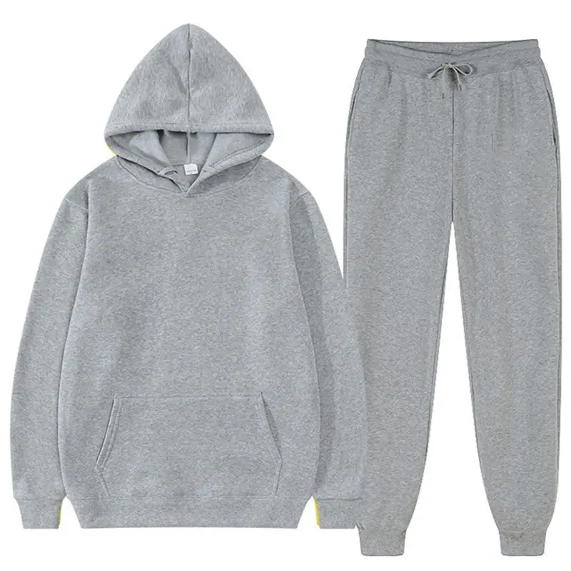 Black Fleece Hoodie Sweatpants Set for Men Women Autumn Casual Loose Fit