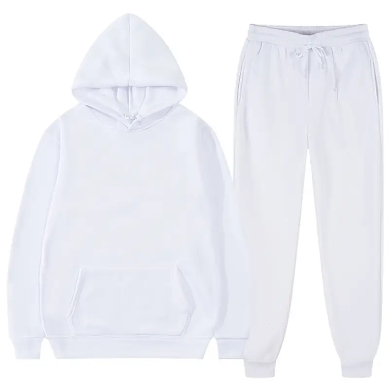 Black Fleece Hoodie Sweatpants Set for Men Women Autumn Casual Loose Fit