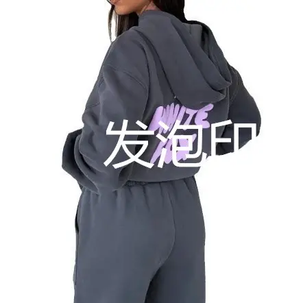 Women Fleece Foam Printed Hoodie Suit Set Loose Casual