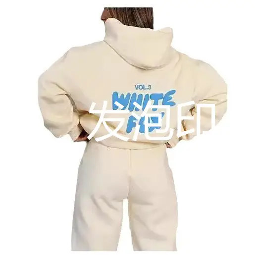 Women Fleece Foam Printed Hoodie Suit Set Loose Casual