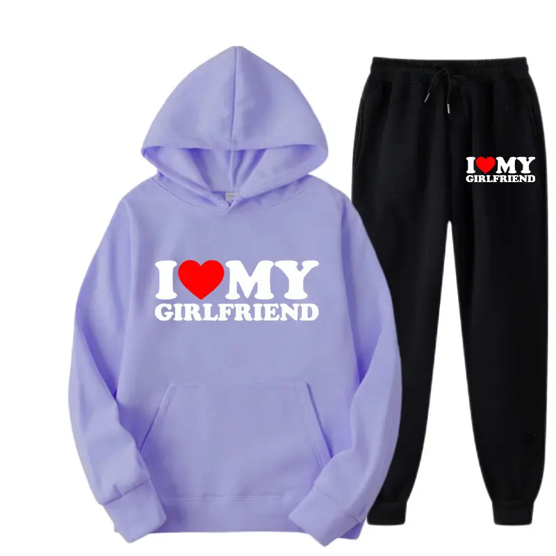 White I Love My Boyfriend Hoodie Pants Set