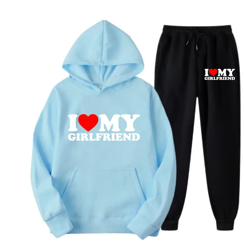 White I Love My Boyfriend Hoodie Pants Set