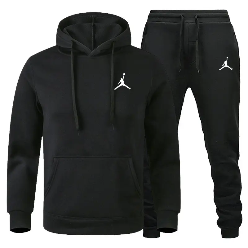 Men Red Jordan Logo Fleece Hoodie & Black Pants Set