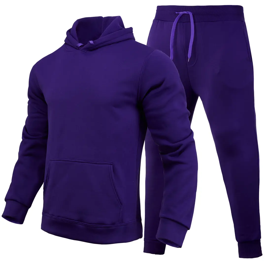 Black Fleece Hoodie Sweatpants Set for Men Women Winter Casual