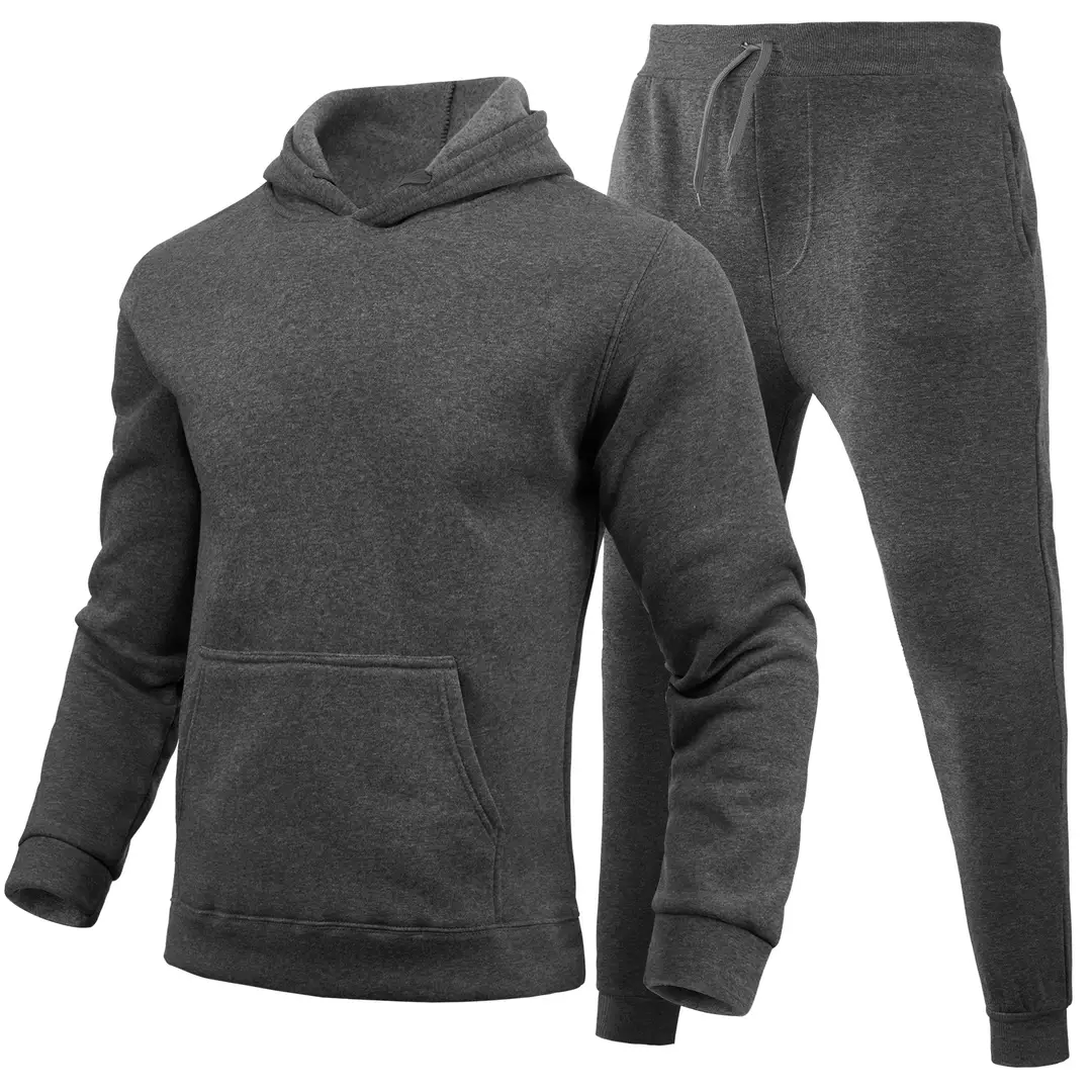 Black Fleece Hoodie Sweatpants Set for Men Women Winter Casual