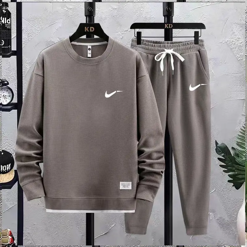 Men Black Waffley Track Suit Loose Fit Autumn