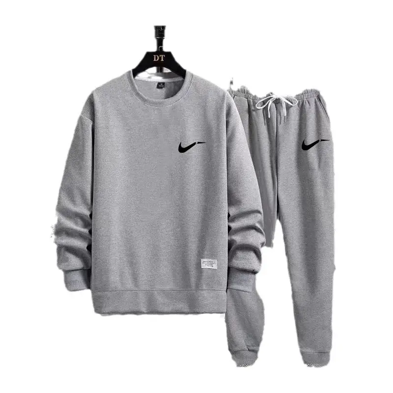 Men Black Waffley Track Suit Loose Fit Autumn