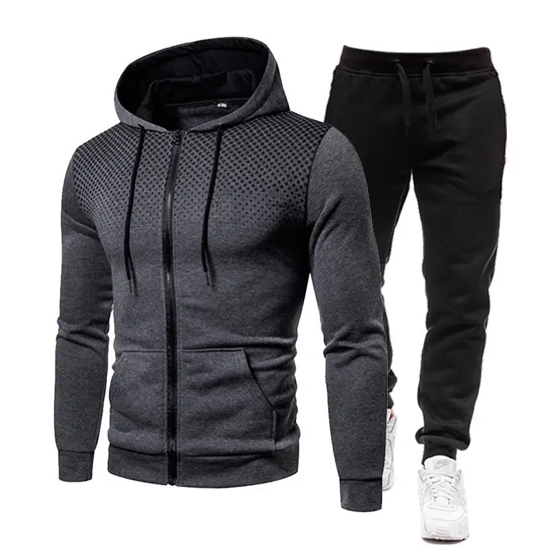 Black Polka Dot Zip Hoodie Pants Set Winter Fleece