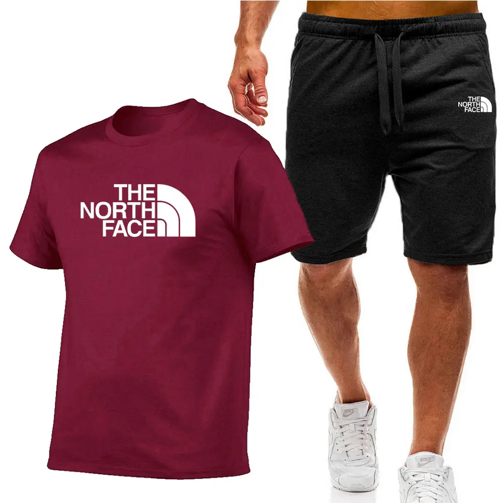 Men Black North Face T-Shirt & Shorts Sports Suit