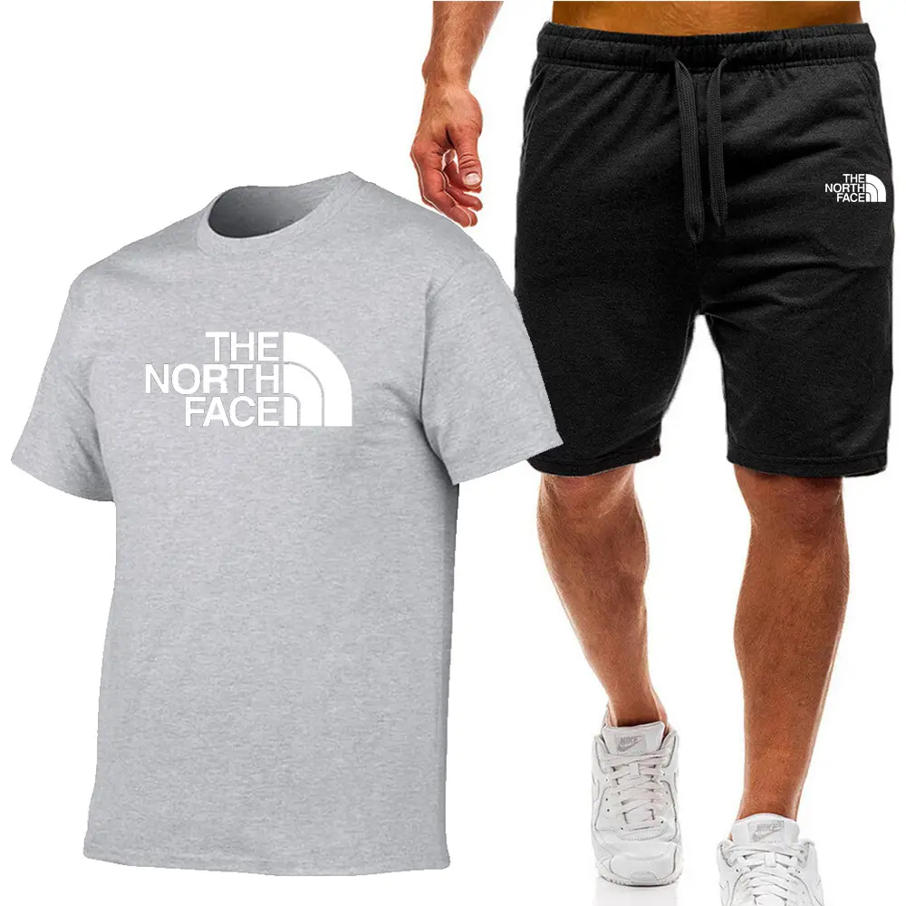 Men Black North Face T-Shirt & Shorts Sports Suit