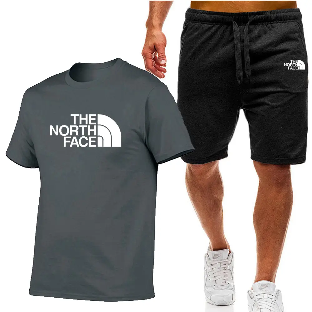 Men Black North Face T-Shirt & Shorts Sports Suit