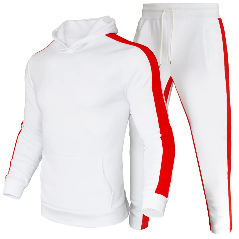 Men Black Red Stripe Hoodie Pants Set Winter