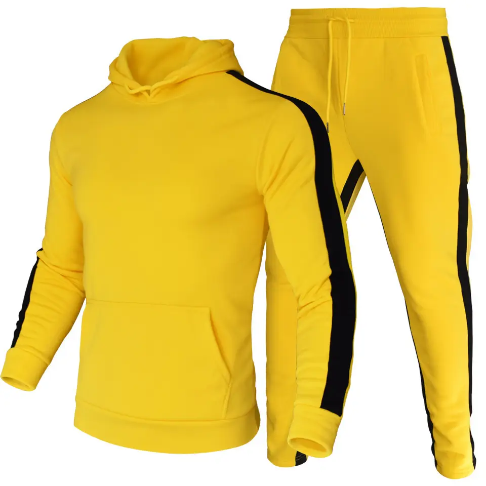 Men Black Red Stripe Hoodie Pants Set Winter