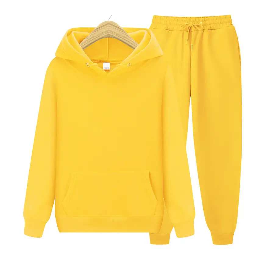 Men Black Fleece Hoodie Pants Sports Suit Autumn