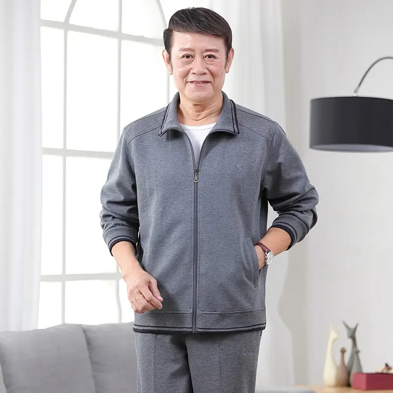 Men Gray Plus Size Casual Sport Suit Spring Autumn