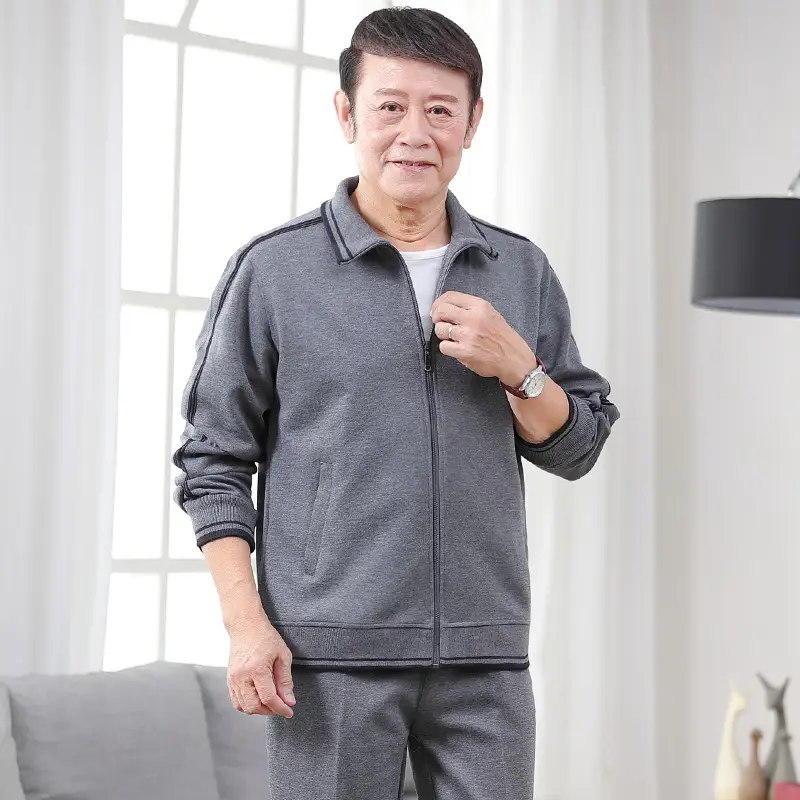 Men Gray Plus Size Casual Sport Suit Spring Autumn
