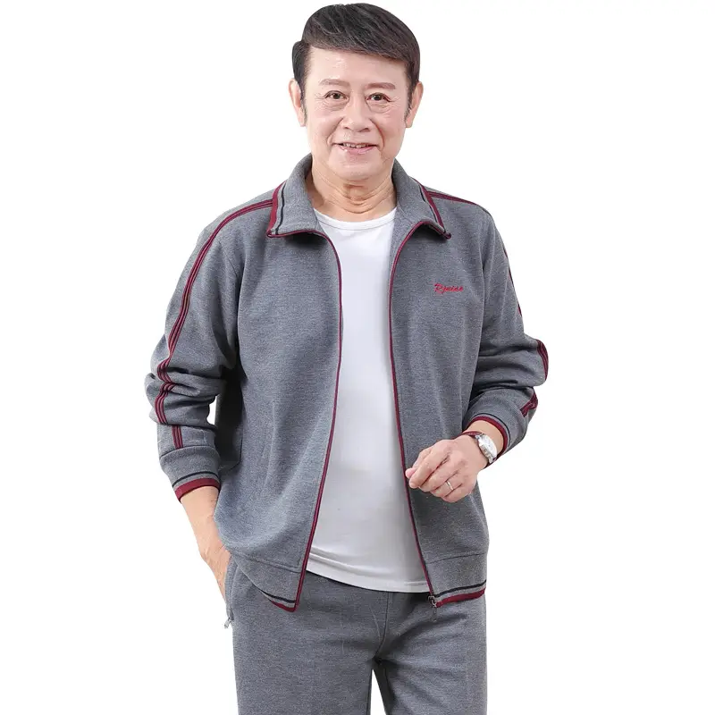 Men Gray Plus Size Casual Sport Suit Spring Autumn