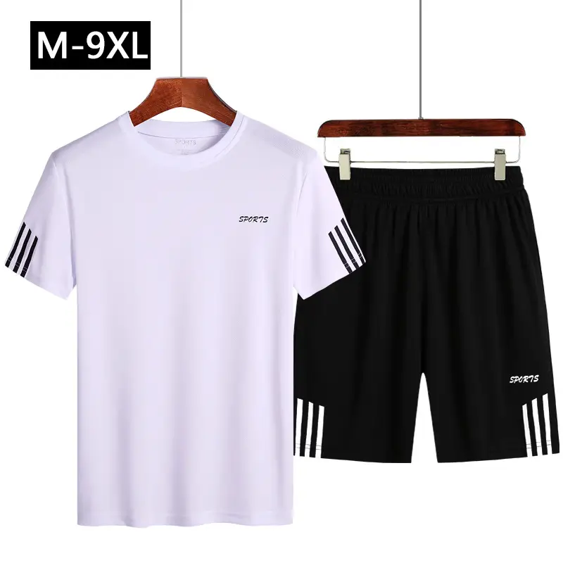 Men's White Black Sports Shorts Suit M-9XL