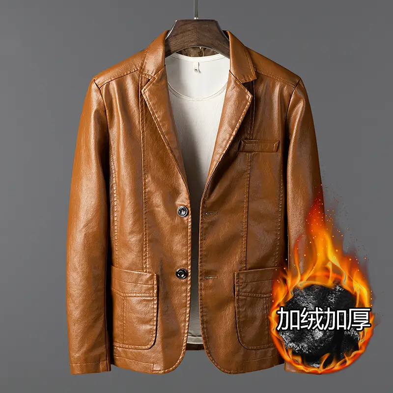 Dark Blue Slim Fit PU Leather Jacket for Men