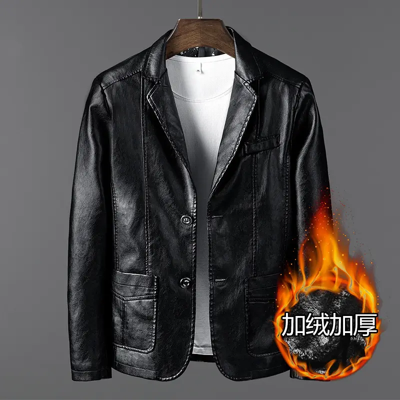 Dark Blue Slim Fit PU Leather Jacket for Men