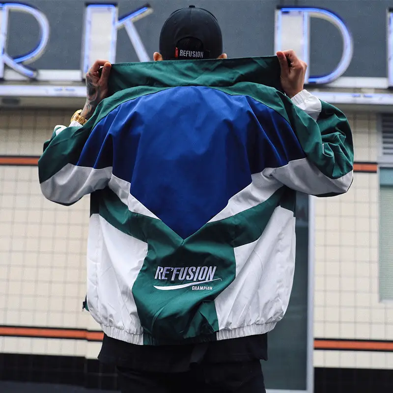 Retro Color-block Loose Jacket M-Green