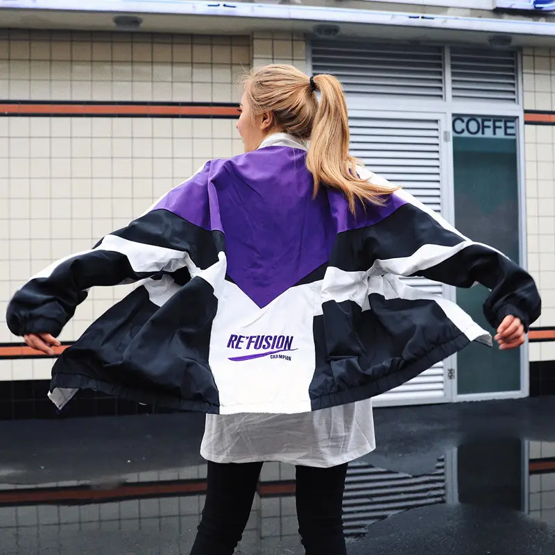 Retro Color-block Loose Jacket M-Green