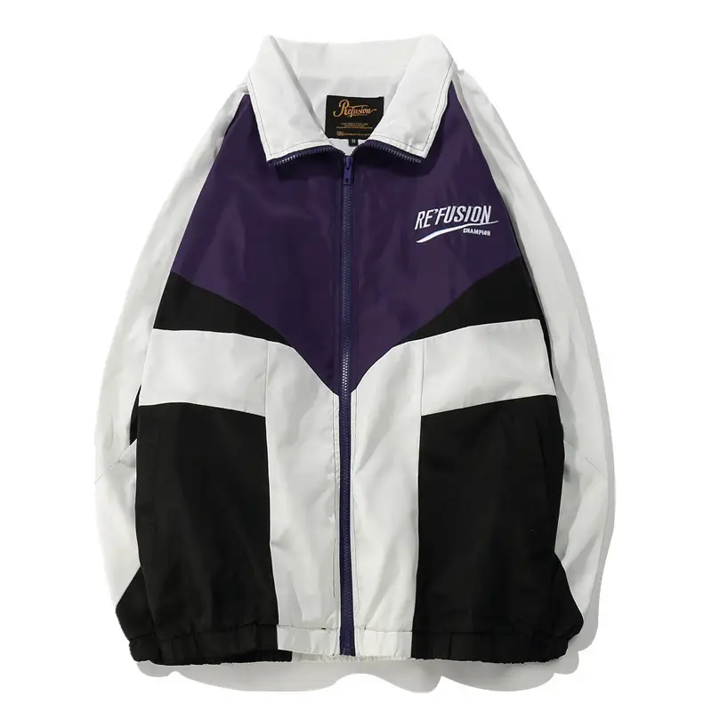 Retro Color-block Loose Jacket M-Green