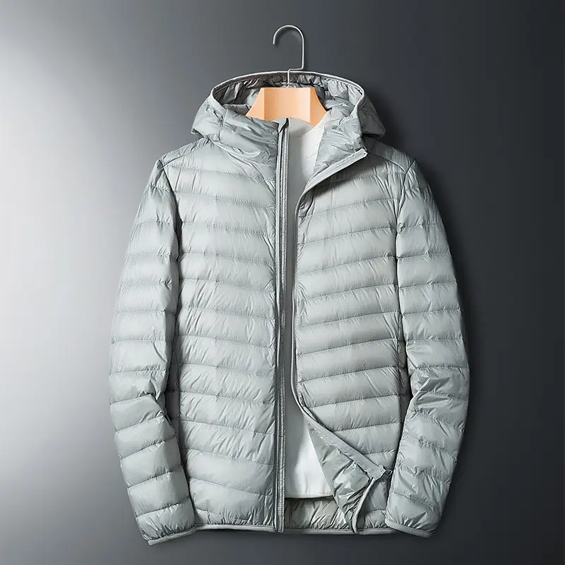 Men's Lightweight Down Jacket Grey Zippered Winter