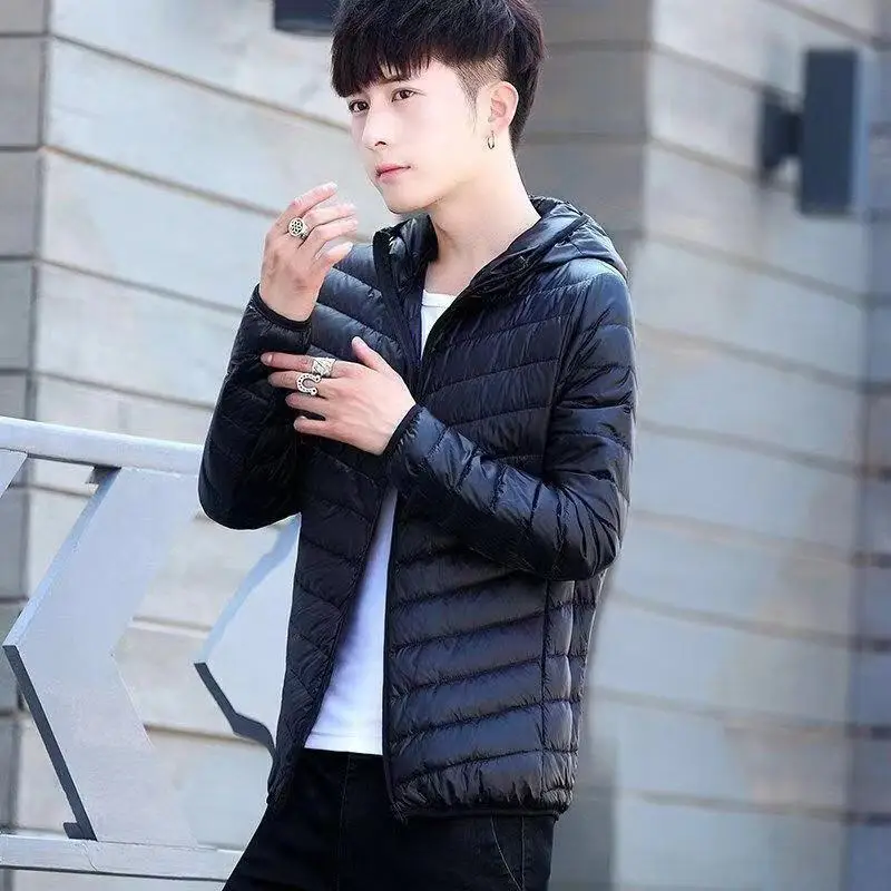 Men Lightweight Rain Jacket Black Hooded Winter Cotton