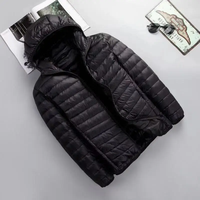 Men Lightweight Rain Jacket Black Hooded Winter Cotton