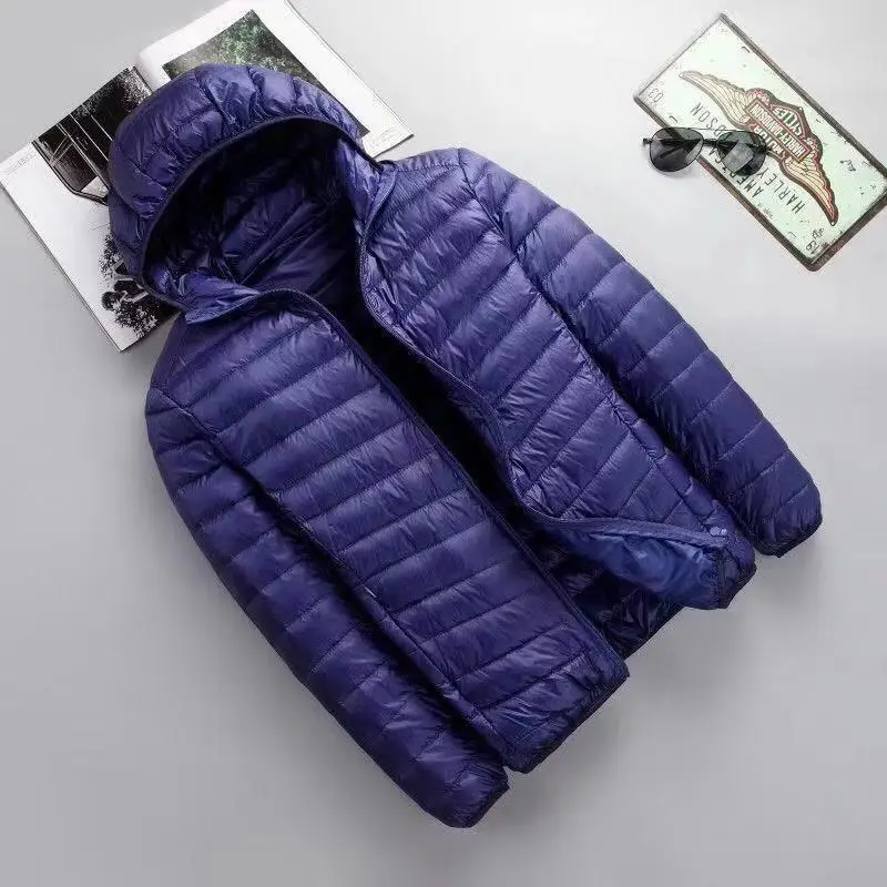 Men Lightweight Rain Jacket Black Hooded Winter Cotton