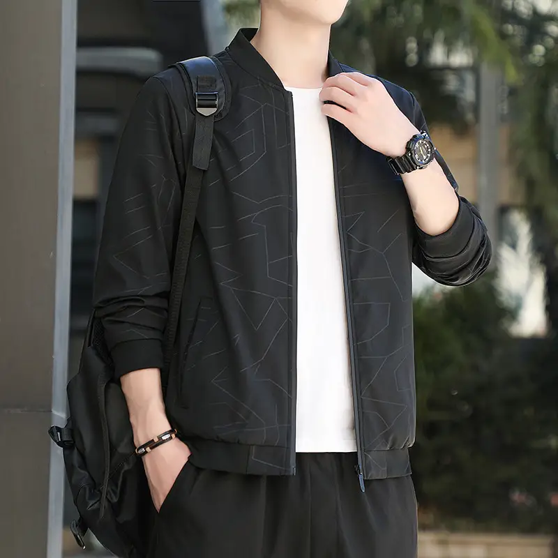 Men's Black Baseball Collar Jacket Autumn 2024