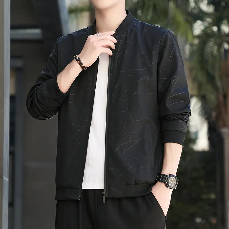 Men's Black Baseball Collar Jacket Autumn 2024
