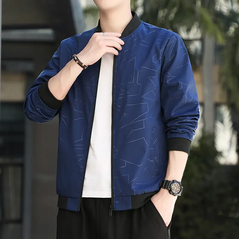 Men's Black Baseball Collar Jacket Autumn 2024