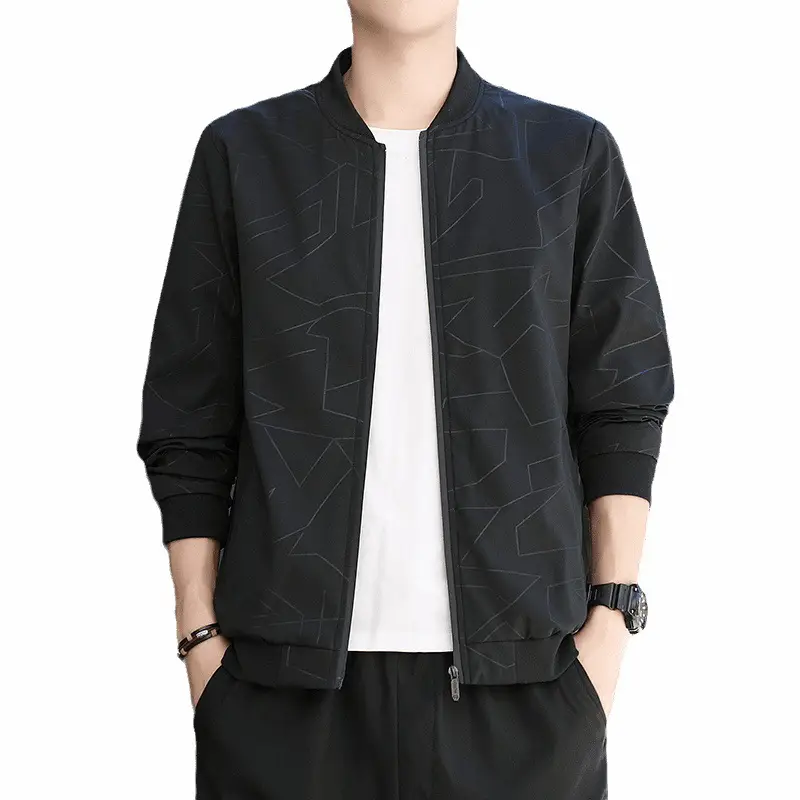 Men's Black Baseball Collar Jacket Autumn 2024