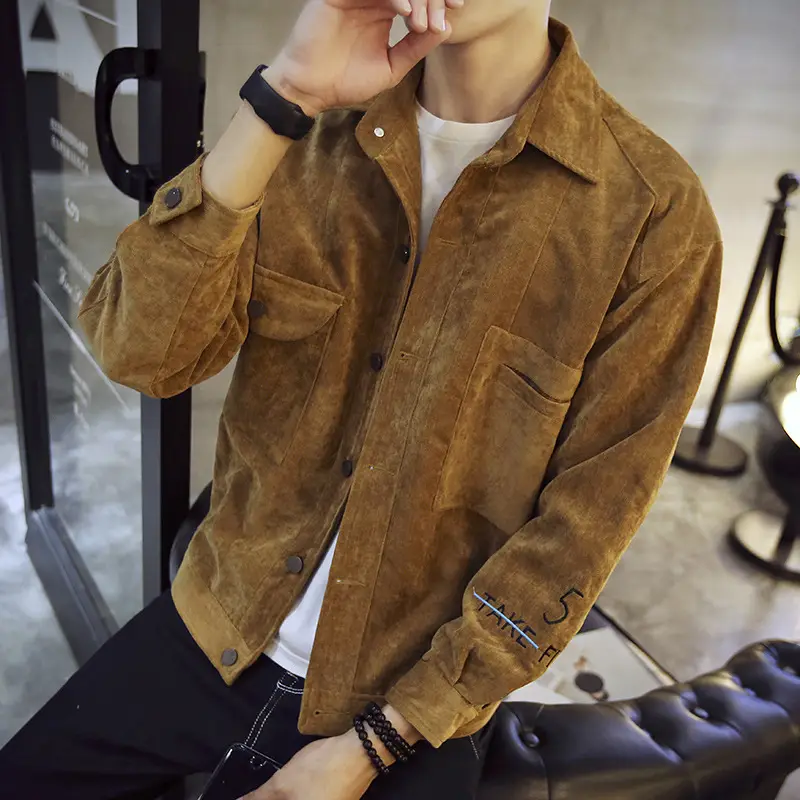 Men Slim Fit Gray Embroidered Casual Jacket Autumn