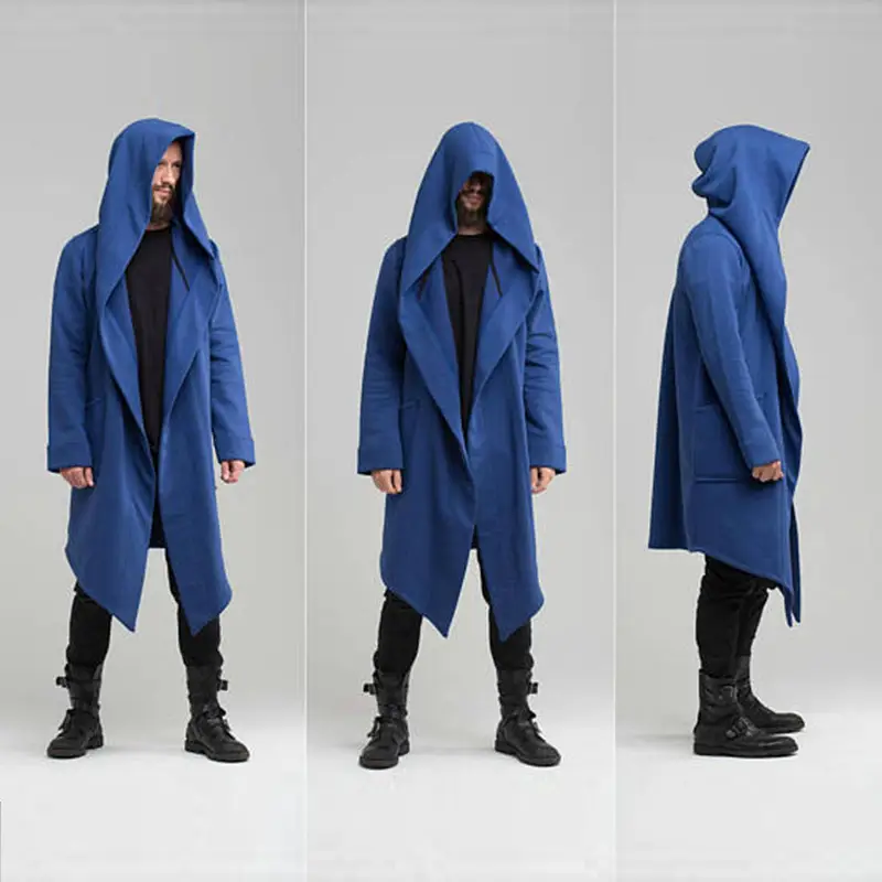 Men Hooded Long Blue Coat Autumn Winter
