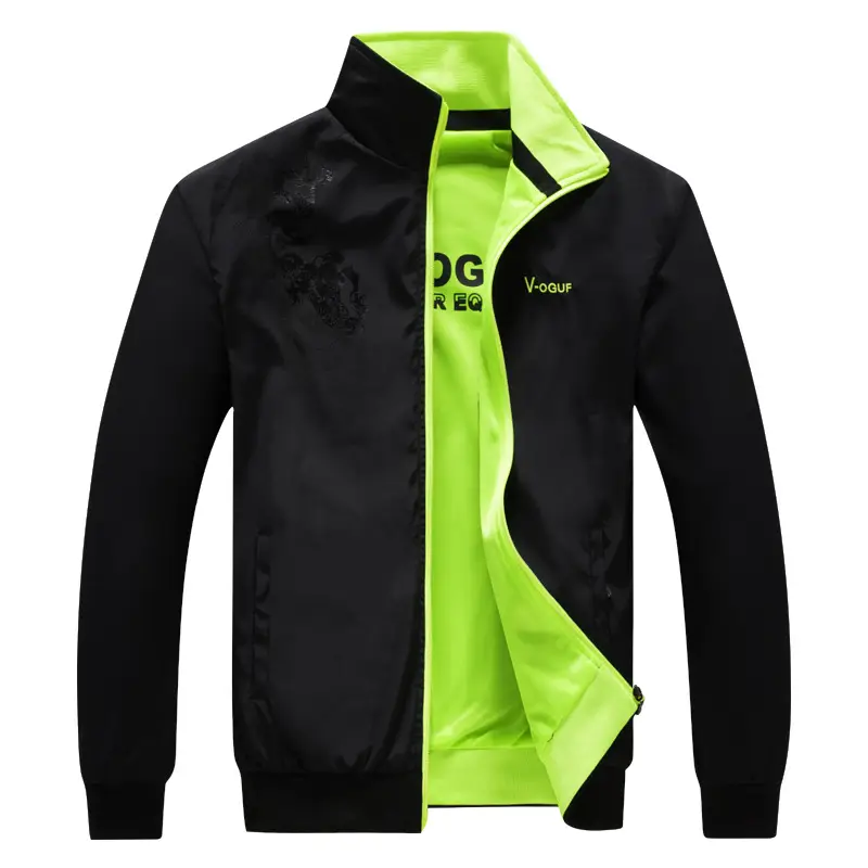 Men Black Collar Jacket Spring Autumn Casual Double Sided