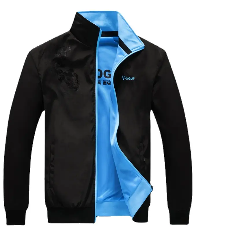 Men Black Collar Jacket Spring Autumn Casual Double Sided